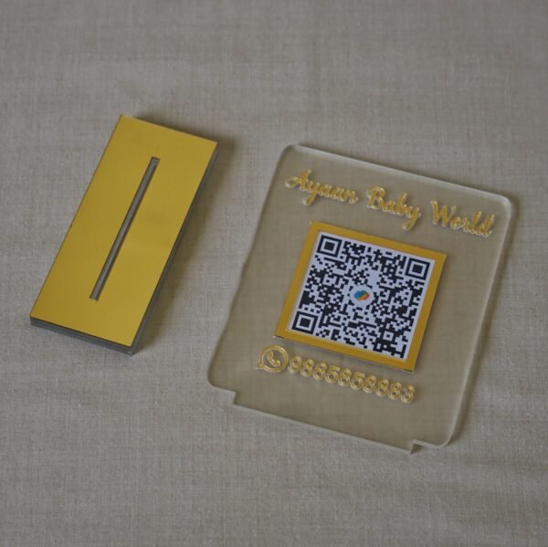 DSC06146 compact qr scan stand made from matte and gold acrylic sheet