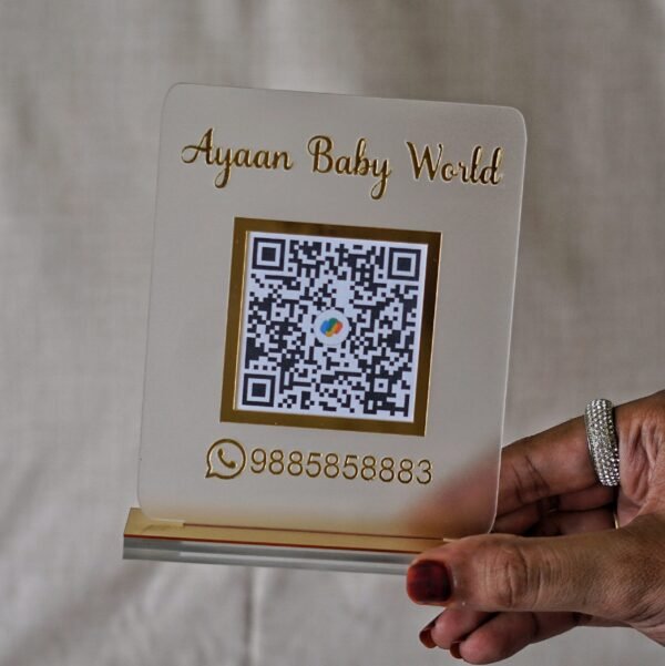 DSC06148 compact qr scan stand made from matte and gold acrylic sheet