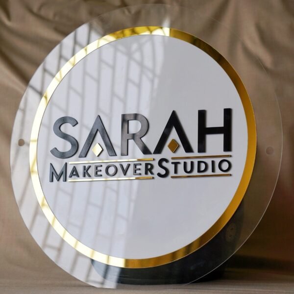 DSC06170 (1)2 business signboard in white and golden color with 3d embossed letters and transparent border