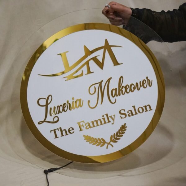 DSC06306 LED signage for business in round shape white and gold colour