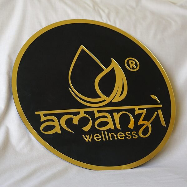 DSC06619 matte black acrylic signboard with 3d embossed letter and logo the shape of this signboard is round