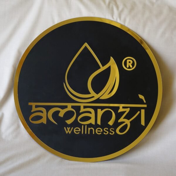 DSC06620 matte black acrylic signboard with 3d embossed letter and logo the shape of this signboard is round