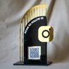 single qr scan stand for social media in black and gold