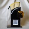 single qr scan stand for social media in black and gold