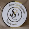 acrylic business logo signage in gold and white