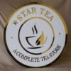 acrylic business logo signage in gold and white