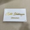 simple acrylic name plate for office and cabin in white and golden