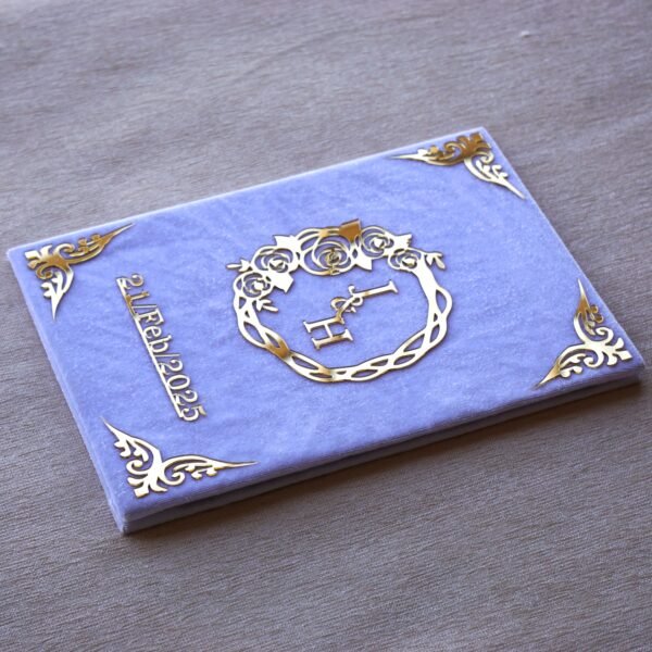 1739705484384 Elegant white and golden customized Nikah Nama booklet crafted from durable acrylic and MDF, perfect for your Nikah ceremony.