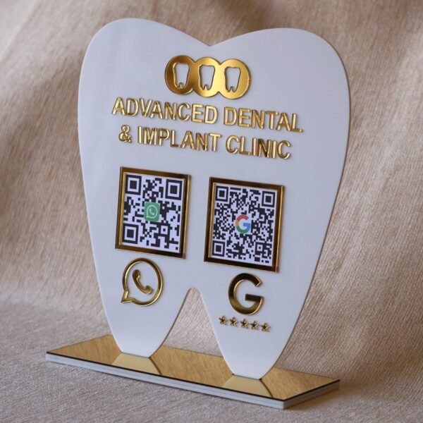 QR stand for dentist with 2 qr codes option and clinic name