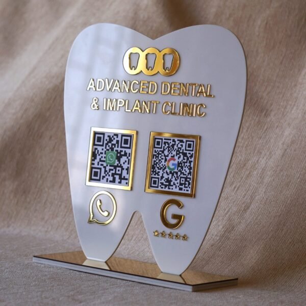 QR stand for dentist with 2 qr codes option and clinic name