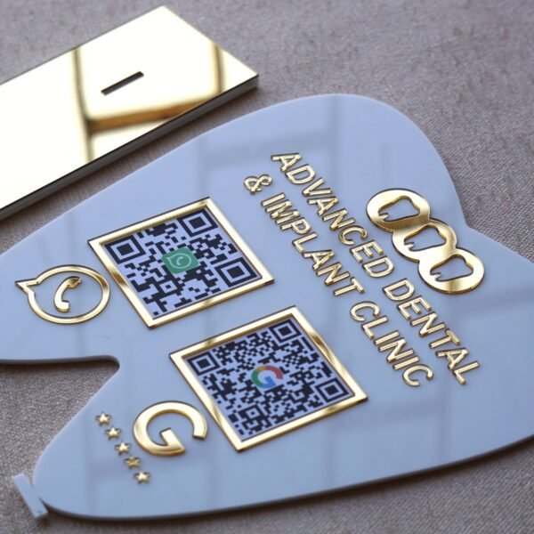 QR stand for dentist with 2 qr codes option and clinic name