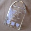 wedding thumb print frame in dome shape with floral embellishments and made with transparent and silver acrylic