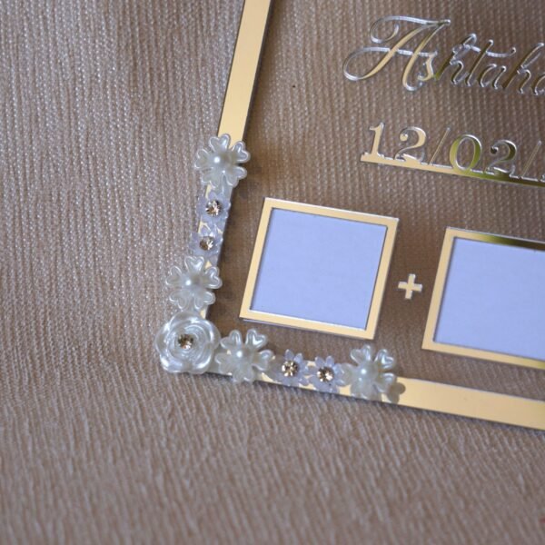 DSC07114 wedding thumb print frame in dome shape with floral embellishments and made with transparent and silver acrylic